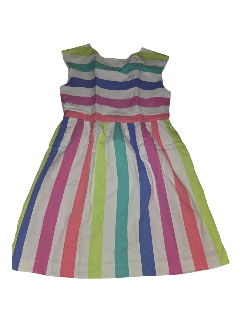 GAP Girls' Multicolor Striped Cotton Dress - Pink, Blue, Green, Coral, White